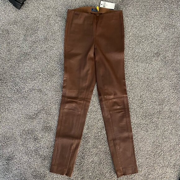 Ralph Lauren Brown Leather Leggings (Medium) NWT - Picture 2 of 5
